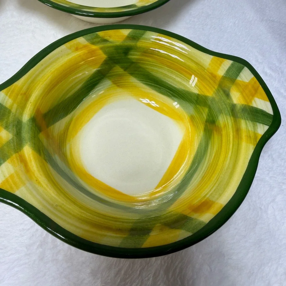 6 Green Vernonware Gingham Metlox Poppytrail Vernon Lugged Chowder Bowls‎ 7